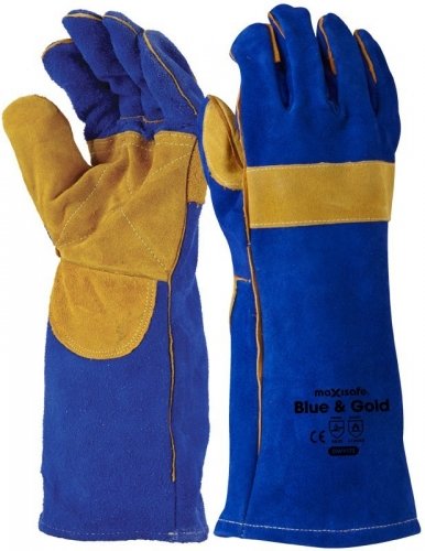 Blue and Gold Welders Gauntlet welding glove